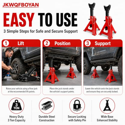 Jack Stands, Car Trailer Jack Stands Double Locking, Floor Jack 3 Ton (6,000 lbs) Capacity 10.8-16.3 inch Adjustable Height, for Lifting SUV, Pickup Truck, Car and UTV/ATV, Red, 1 Pair - color: Red