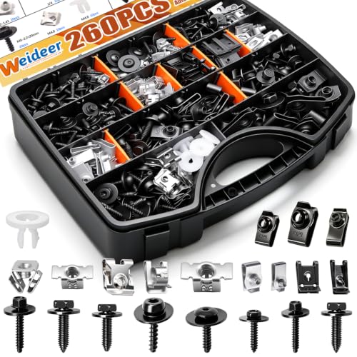 weideer 260PCS M4.2-1.41 M6-1.0 M8-1.25 1/4 Fender Liner Screw U Nut Kit - color: BK+SV M4.2-M8 U Clips+Screws