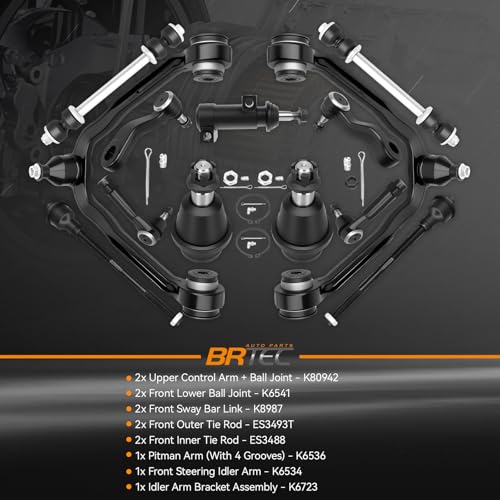 4WD Front Upper Control Arm kit Compatible with Chevy Silverado 1500 2001-2006, Suburban Tahoe 2000-2006, Avalanche 2002-2006; GMC Sierra Yukon Front End Suspension kit - groove Pitman Idler Arm - color: BCCAK1021FBA
