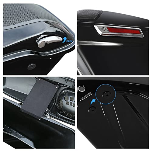 TCT-MOTORPARTS 4" Extended Hard Saddlebags Fit for Harley CVO Touring Road King FLHR Road Glide Street Electra Glide Ultra-Classic 2014-2024 - color: Vivid Black w/ Chrome Latches