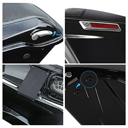TCMT 5" Stretched Saddlebags 5"x7" Speakers Lids Grill Cutouts Fit For Harley 2014-2024 Touring Models CVO Road Glide Road King Street Glide Electra Glide Ultra Classic - color: Chrome Latches, size: 5" Stretched(5x7 Speaker Lids)