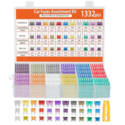 1332 Pcs Car Fuse Assortment Kit with Puller for Automotive, Car, Rv, Truck