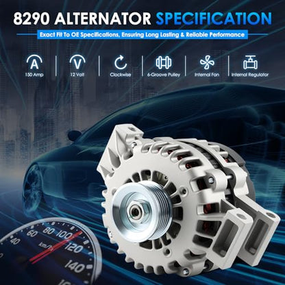8290 Car Alternators Fit for GMC Envoy 02-05, Envoy XL XUV 04-05, for Chevrolet Trailblazer 02-05, for Buick Rainier 04-05 4.2L Automotive Replacement Alternator 10464468 15062413 400-12179 - size: #8290 Alternator