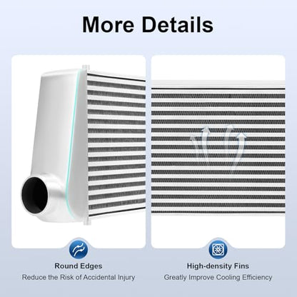 3 Inch Inlet/Outlet Diameter, Universal Aluminum Intercooler 31x12x4 inch, Turbo Front Mount Universal Aluminum Intercooler Cooling Kit - size: 31x12x4