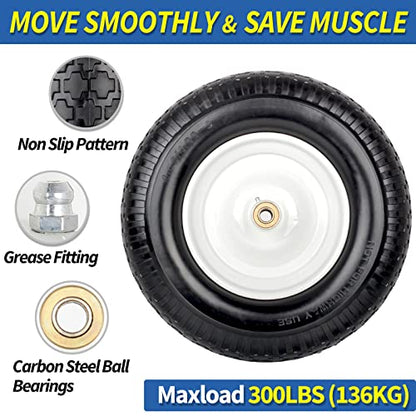 GICOOL 16" 4.80/4.00-8" Flat Free Solid Wheelbarrow Tire and wheel 2 Pack - size: 2 Pack-3" Hub