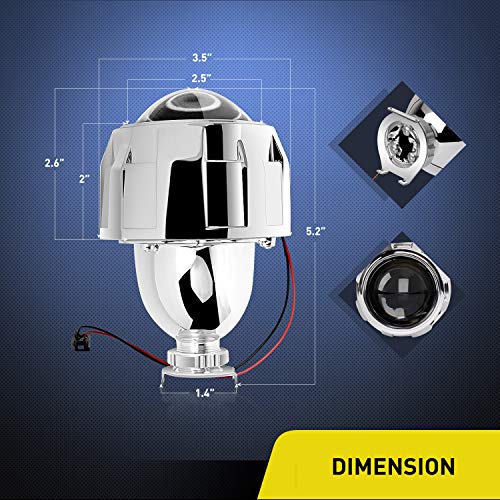 Nilight - 10041P 2.5" Mini Projector Lens for H1 Bulb Headlights Retrofit, Custom Headlamps Conversion:Chrome Shround,2 Years Warranty