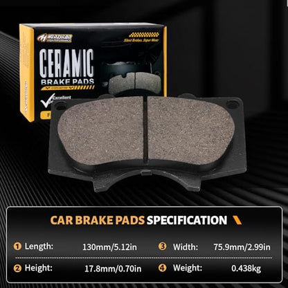 Ceramic Front Brake Pads Compatible with 2005-2023 Toyota Tacoma/2003-2023 4Runner/2007-2014 FJ Cruiser/2000-2006 Tundra/2001-2007 Sequoia;2010-2023 Lexus GX460/2003-2009 Lexus GX470(D976) - color: HZ976