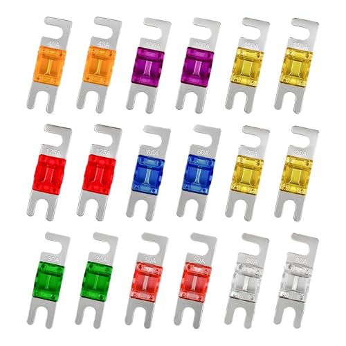 18 PCS Mini ANL Fuse, 20A/30A/40A/50A/60A/80A/100A/125A/150A Vehicle Plated Fuses Assortment, Heavy Duty 9 Sizes Blade ANL Fuse Kit for Car Audio Video Electric System