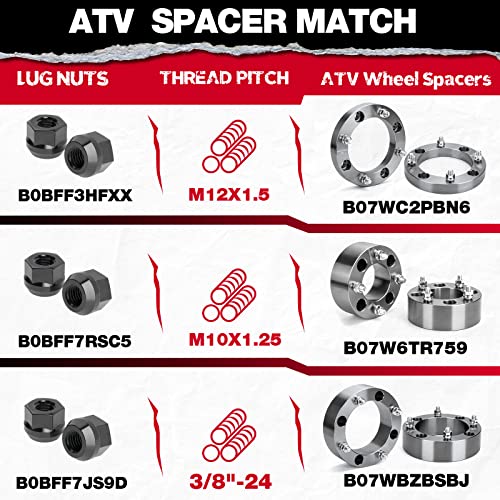 KSP M10x1.25 ATV Lug Nuts for Honda Rancher, 16pcs Black Open End Lug Nuts - color: Black, size: M10X1.25-Hex 17mm