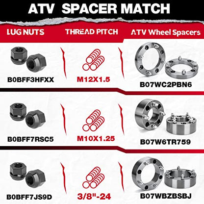 KSP M10x1.25 ATV Lug Nuts for Honda Rancher, 16pcs Black Open End Lug Nuts - color: Black, size: M10X1.25-Hex 17mm
