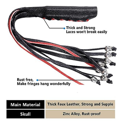 2 PCS Faux Leather Motorcycle Lever Covers With Fringes, Brake Clutch Grip Tassels, Handlebar Handle Grip Covers, Fringed Wraps With Skulls - color: Black & Red Laces*1 & Black Laces*1