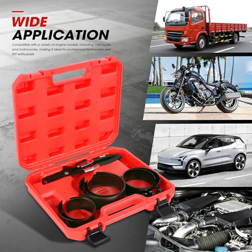 DNA MOTORING Engine Piston Ring Compressor Set with Compression Pliers and 7 Piston Rings (2-7/8" - 4-5/8") - for Car, Truck, and Motorcycle Installation and Removal Kit, TOOLS-00537