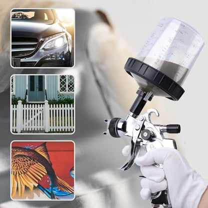 HVLP Spray Gun with Disposable Paint Cups Kit for Car Painting - color: black/silver