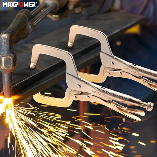 MAXPOWER 11-inch Locking C Clamp, Heavy Duty C-Clamp Locking Pliers with Regular Tips for Welding - size: 11"