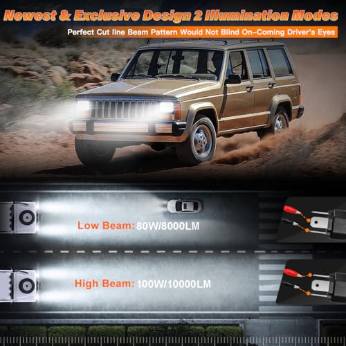 5x7 In LED Headlights with H4 Relay Wire DOT Approved High/Low Beam - size: 5X7 Led headlights+Harness