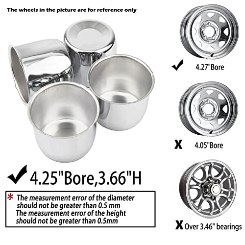 4Pcs 4.25" OD 4.11" H Push Through Trailer Wheel Center Cap for Rim - color: Chrome, size: 4.25" Hub 3.66" H