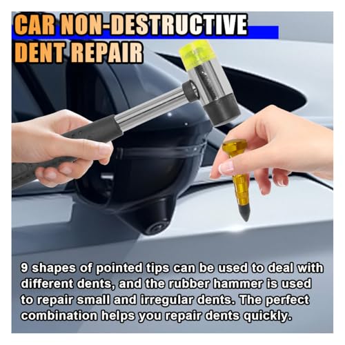 10PCS Car Dent Repair Tool Kits, Rubber Hammer Tap Down Tools, Paintless Dent Removal Tool Kit with 9 Different Shaped Heads for Car DIY Dent Hail Damage Repair