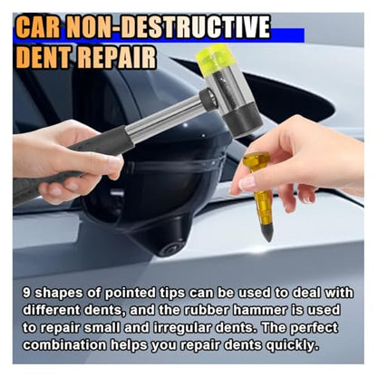 10PCS Car Dent Repair Tool Kits, Rubber Hammer Tap Down Tools, Paintless Dent Removal Tool Kit with 9 Different Shaped Heads for Car DIY Dent Hail Damage Repair