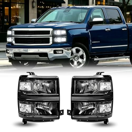 Headlights Assembly for 2014-2015 Chevy Silverado 1500 Headlights Pickup - color: Black Inner Housing+Clear Reflector