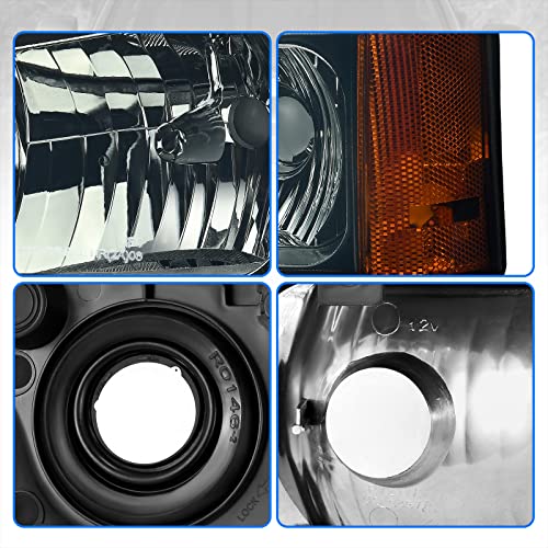 DWVO Headlight Assembly Compatible with 2003-2006 Chevy Silverado Chrome - color: A Black Housing Amber Reflector Smoke Lens