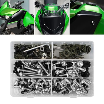 NICECNC 253Pcs Motorcycle Fairing Bolt Kit, M5 M6, Titanium Alloy, Silver - color: silver