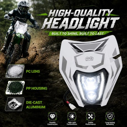 DOT Dirt Bike LED Headlight with Graphics Sticker and Turn Signals-White - color: White with Sticker, size: With Turn Signals