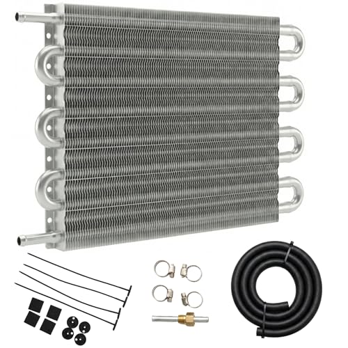 Universal 8 Row 8 Pass Aluminum Transmission Oil Cooler Kit 16"(40cm) x 10"(25.5cm) Tube & Fin Engine Cooler with 5/16" Hose Black/Silver For Racing Cars (Silver) - color: Silver