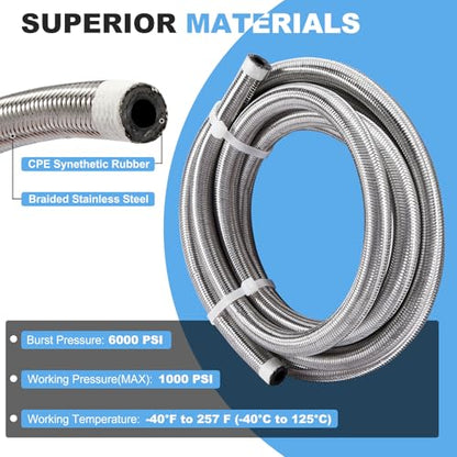 CarBole 10FT Stainless Steel Braided Fuel Line, 5/16" I.D. Diesel Hose Swap EFI PTFE with Fittings for Automotive Fuels Lubricants Coolants - size: 5/16" ID, 10FT