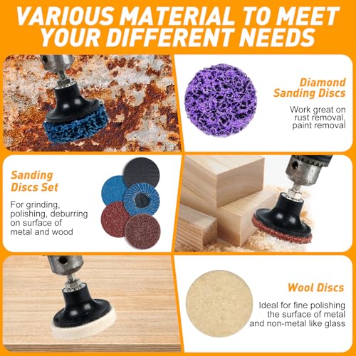 172 PCS 2" Quick Change Sanding Discs Kit with 1/4" Round & Hex Shank