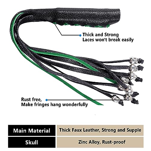 2PCS Faux Leather Motorcycle Lever Covers with Fringes, Motorcycle Brake Clutch Lever Covers Grip Tassels Motorcycle Handlebar Handle Grip Covers, Fringed Leather Lever Covers Wraps with Skulls - color: Black & Green Laces*1 & Black Laces*1