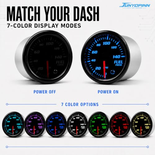 2''52mm Fuel Pressure Gauge 0-140 PSI with Sensor Tinted 7 Color Gauge Kit