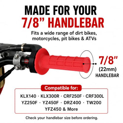 Motorcycle Lock-on Grips 7/8”Handlebar Handle Red - color: red