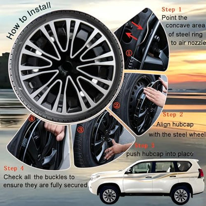 17 inch Hubcaps ABS Replacement for Steel Wheel（Non-Alloy） Snap-on Set of 4 - color: BK-Silver-Black, size: 17-inch