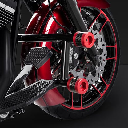 Advanblack Protek Two Step Highway Peg Crash Bar with CNC Slider Fit for 2014-2025 Harley Touring Road Glide Street Glide Electra Glide – Engine Guard Performance Upgrade (Red CNC w/Carbon Inlay) - color: Red CNC w/ Carbon Inlay