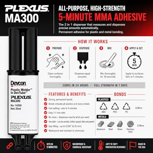 Maven Adhesive Kit (Plexus MA300) - All-Purpose High-Strength 5-Minute MMA Adhesive, 25mL Cartridge with Mixing Sheet & Stick (30500)