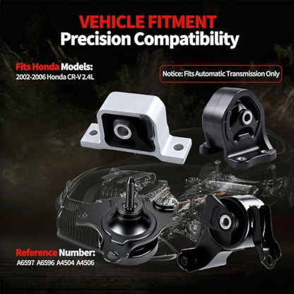 Engine Motor & Transmission Mount Set 4PCS Compatible with 2002-2006 Honda CR-V 2.4L, Replaces A4504 A4506 A6596 A6597, Front Rear Left Right Support - style: 2002-2006 Honda CR-V 2.4L Automatic Transmission
