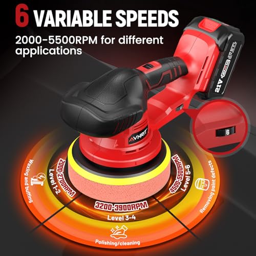 Updated 6 Inch Cordless Car Buffer Polisher with 2x4.0Ah Batteries - color: Brick Red