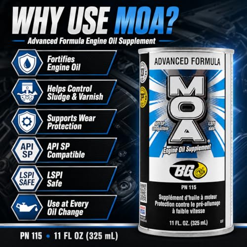 BG Advanced Formula MOA PN 115 Motor Oil Additive, Engine Oil Supplement, 11 fl oz Can with Keychain, Pack of 1