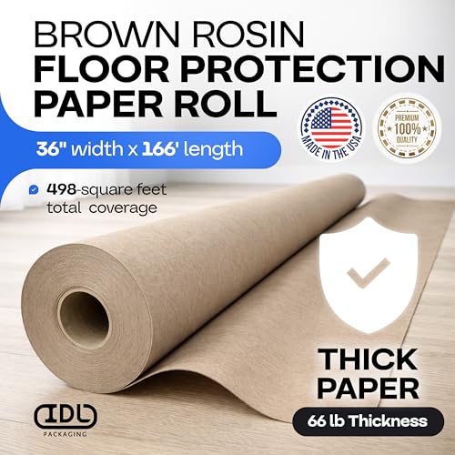 Brown Rosin Masking Paper 36" x 1992" (166 feet, 498 sq.ft.) – Thick Floor Covering (66 lb Thickness) - USA-Made Masking Paper for Painting and Construction, Surface Protection by IDL Packaging - color: 36"x166', Thick, Brown, size: 1 Roll