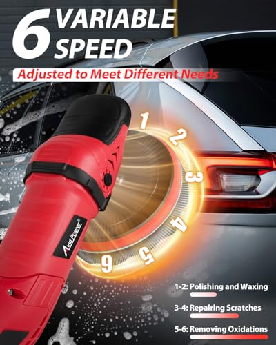 AVID POWER Car Rotary Buffer Polisher Waxer 1200W 6 Speeds, 4*6” Polish Pad - color: Dark Red
