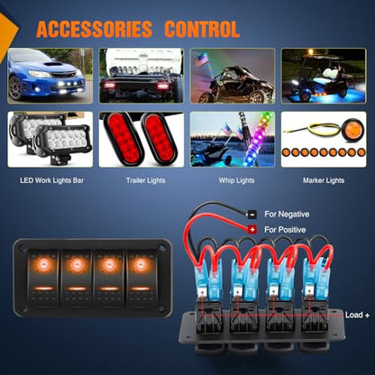 Nilight 4 Gang Rocker Switch Panel w/Orange LED Light 5Pin ON Off Pre-Wired - color: Amber, size: 4 Gang