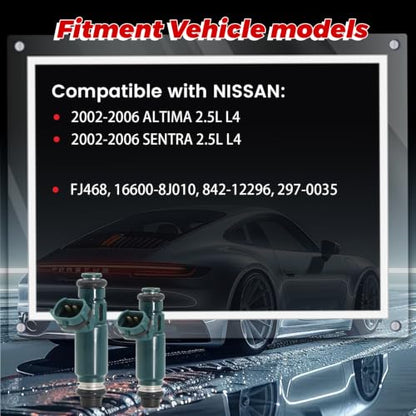 4-Pack Fuel Injectors Set | Compatible with Nissan Sentra Altima 2002-2006 2.5L L4| Replaces FJ468 16600-8J010 297-0035 - size: 4 X FJ468