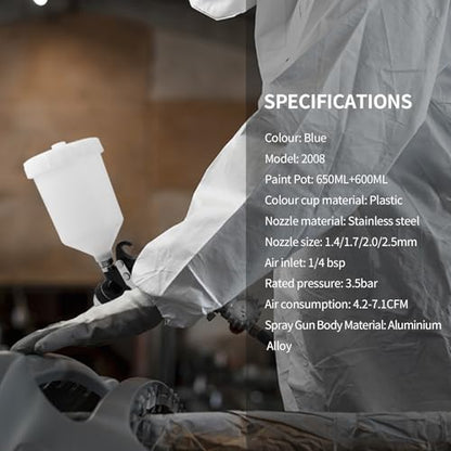 HVLP Spray Gun Kit with 10Pcs 650ML Disposable Paint Cups Car Paint Gun - color: Black