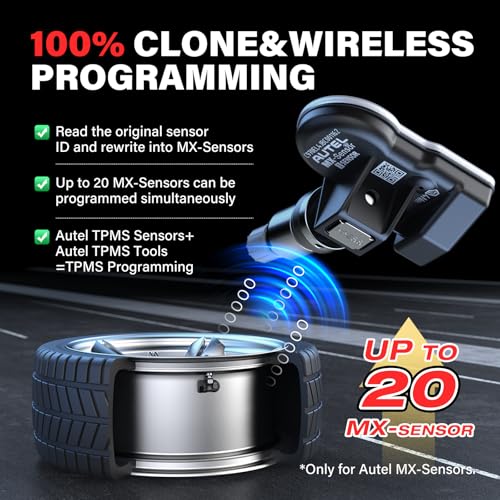 Autel MX-Sensor 2 in 1 (315MHz + 433MHz)(Press-in) 100% Cloneable TPMS Programmable Sensors for Tire Pressure Monitoring System(Metal Valves,Set of 4 Pieces)