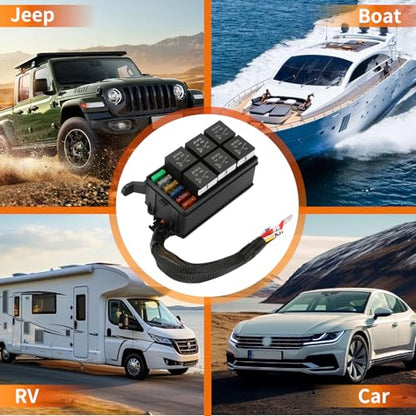 12V Relay Box 6 Way 2Pcs Set – Pre-Wired Fuse Relay Block 6 Slot ATC/ATO with Heavy-Duty Wires, Universal Relay Panel for Automotive Car Marine Boat RV Truck - size: 40A 6 Relay 6 Fuse-2Pack