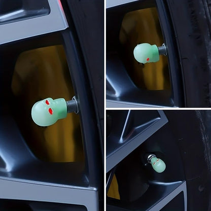 4Pcs Glow in Dark Tire Valve Stem Caps, Pink Skull Design, High Visibility, Stylish Designed Car Caps
