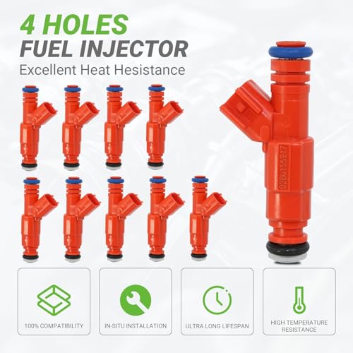 Fuel Injectors Set of 10 0280155917 Compatible with Ford F-250 F-350 F-450 F-550 Super Duty 2000-2004, Excursion 2000-2005, E-350 Econoline Club Wagon, E-350 Super Duty, E-450 Econoline Super Duty - size: 10p-0280155917