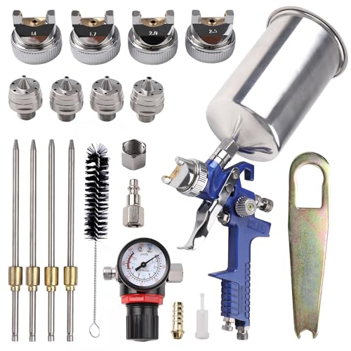 HVLP Gravity Feed Spray Gun Kit with 1.4/1.7/2.0/2.5mm Nozzles - color: blue