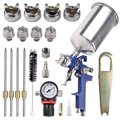 HVLP Gravity Feed Spray Gun Kit with 1.4/1.7/2.0/2.5mm Nozzles - color: blue