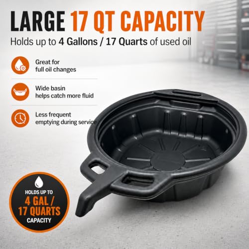ValvoMax Oil Drain Pan, 17 Quart 4 Gallon, Pour Spout, Anti-Splash Lip - size: Extra Large